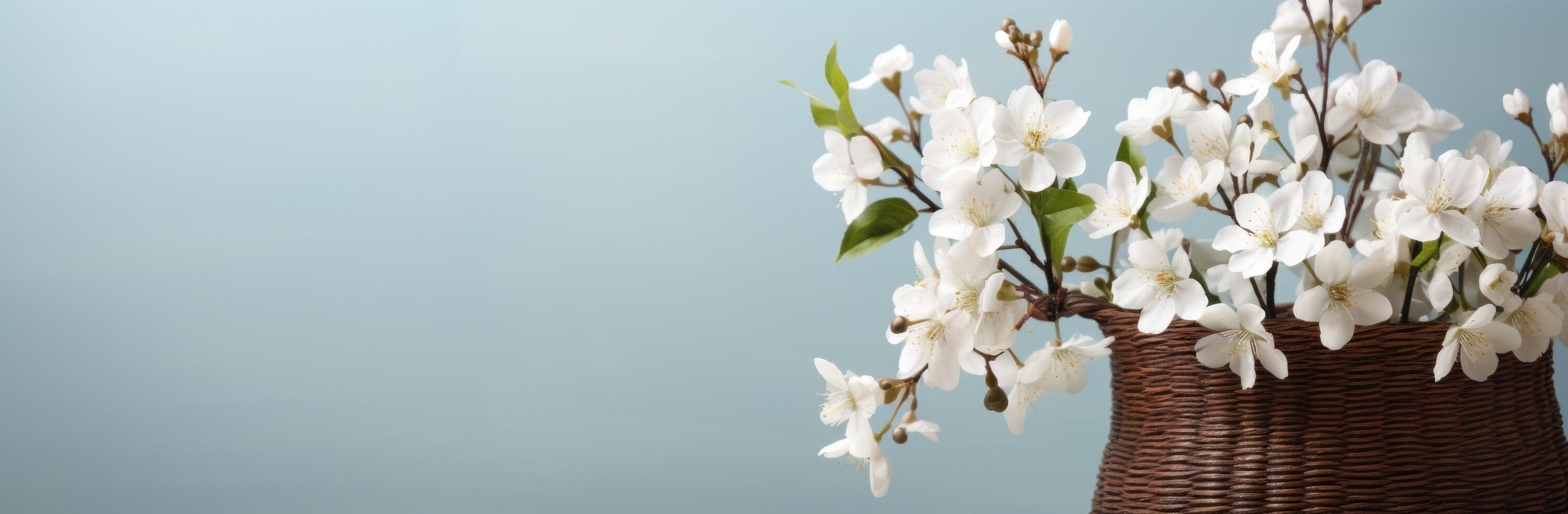 ai generado blanco Pascua de Resurrección cesta con flores en el florero foto