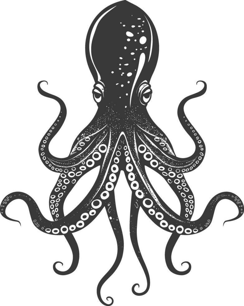 AI generated Silhouette squid animal black color only full body vector