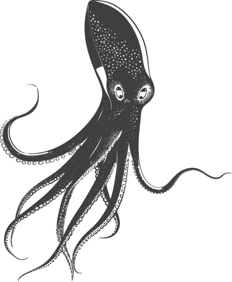 AI generated Silhouette squid animal black color only full body vector