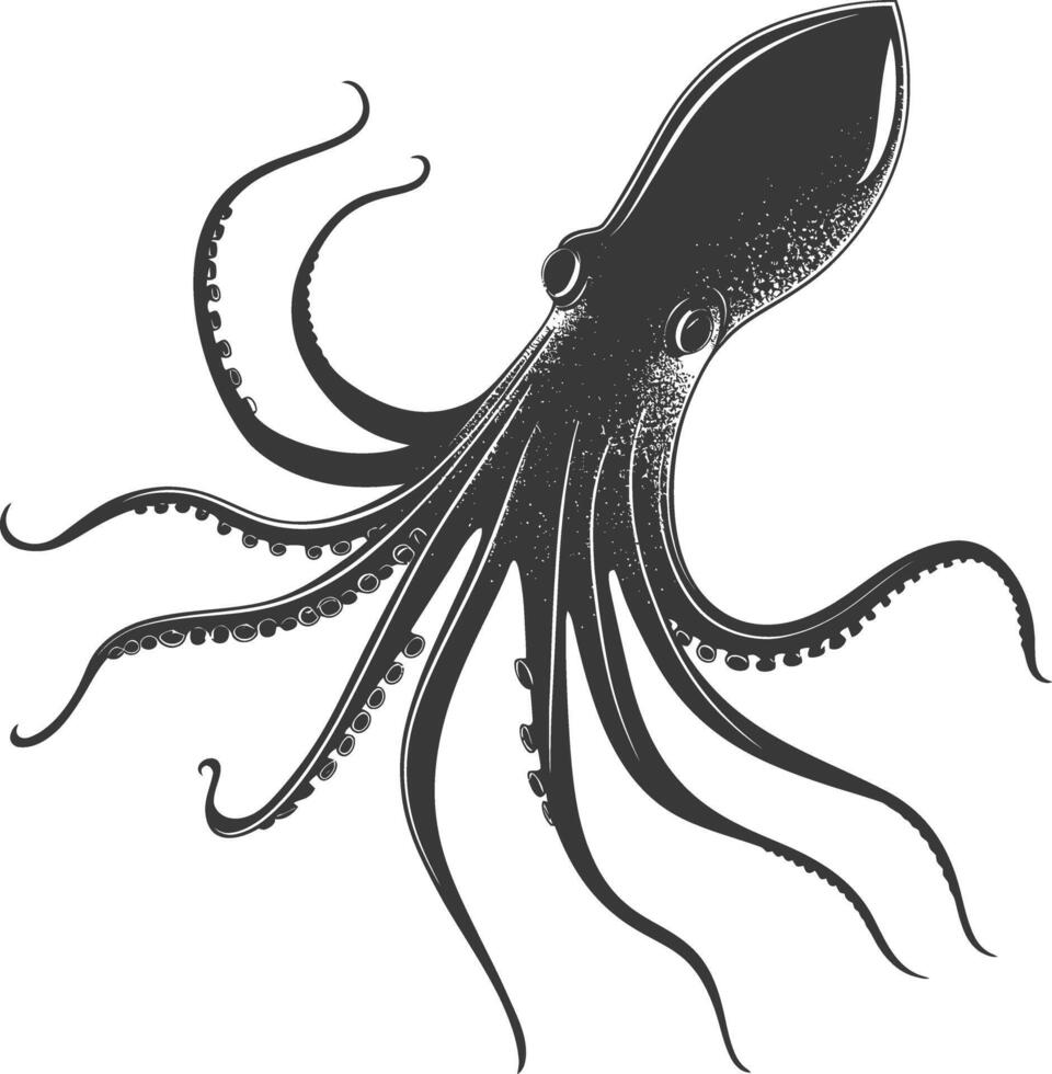 AI generated Silhouette squid animal black color only full body vector