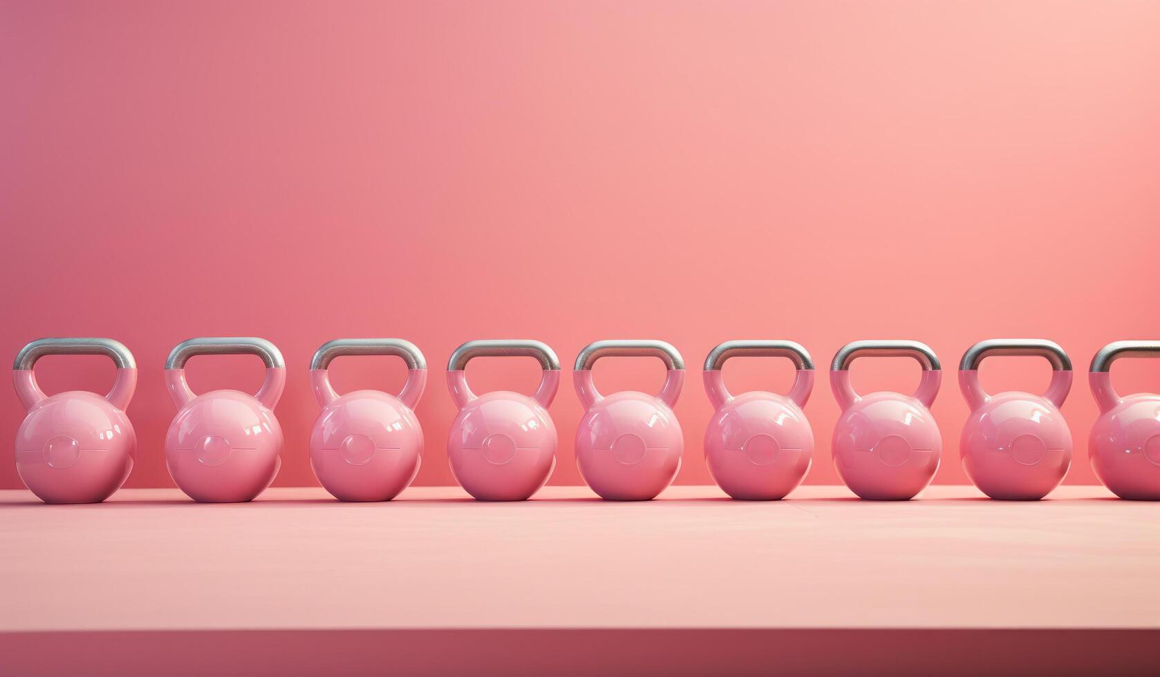 AI generated a group of pink kettlebells on a table with a pink wall photo