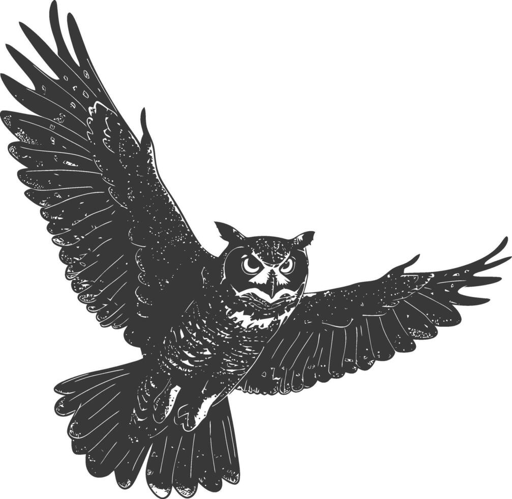 AI generated Silhouette owl bird animal fly black color only full body vector