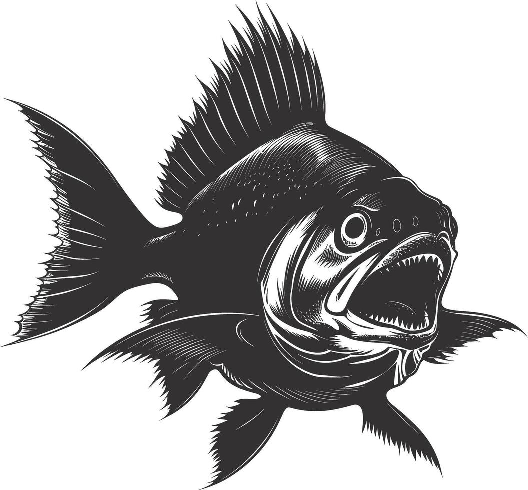 AI generated Silhouette piranha fish animal black color only full body vector