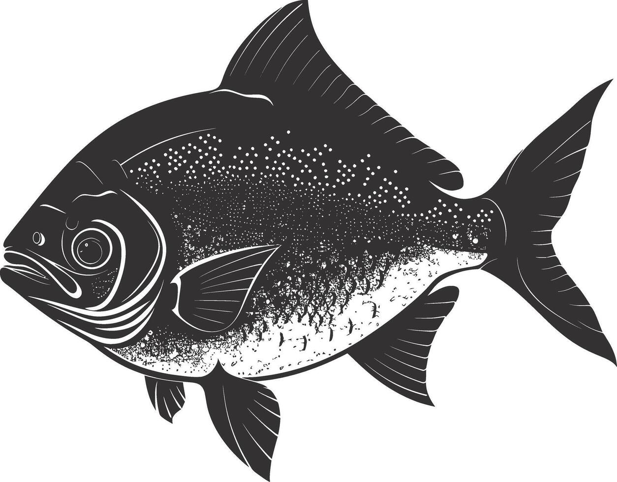 AI generated Silhouette piranha fish animal black color only full body vector