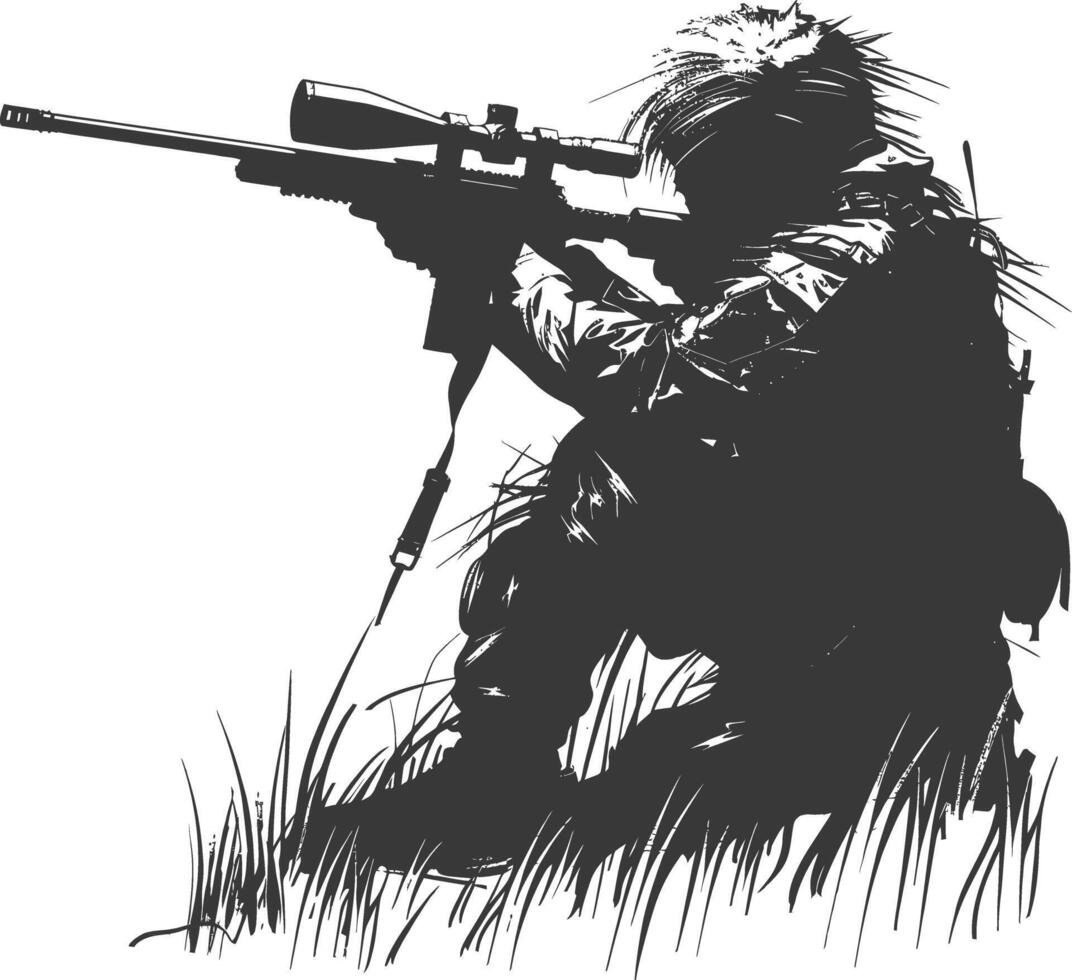 AI generated Silhouette sniper in action black color only full body vector