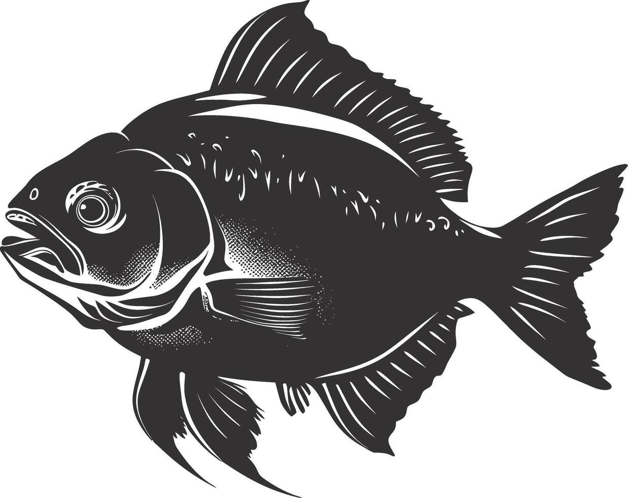 AI generated Silhouette piranha fish animal black color only full body vector