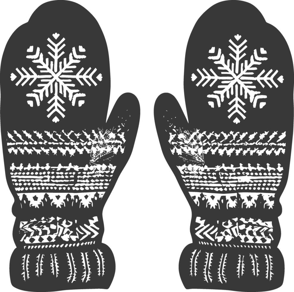AI generated Silhouette snow knit mittens black color only full vector