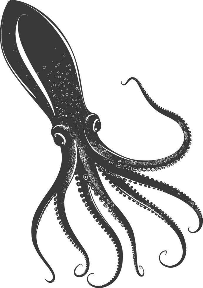 AI generated Silhouette squid animal black color only full body vector