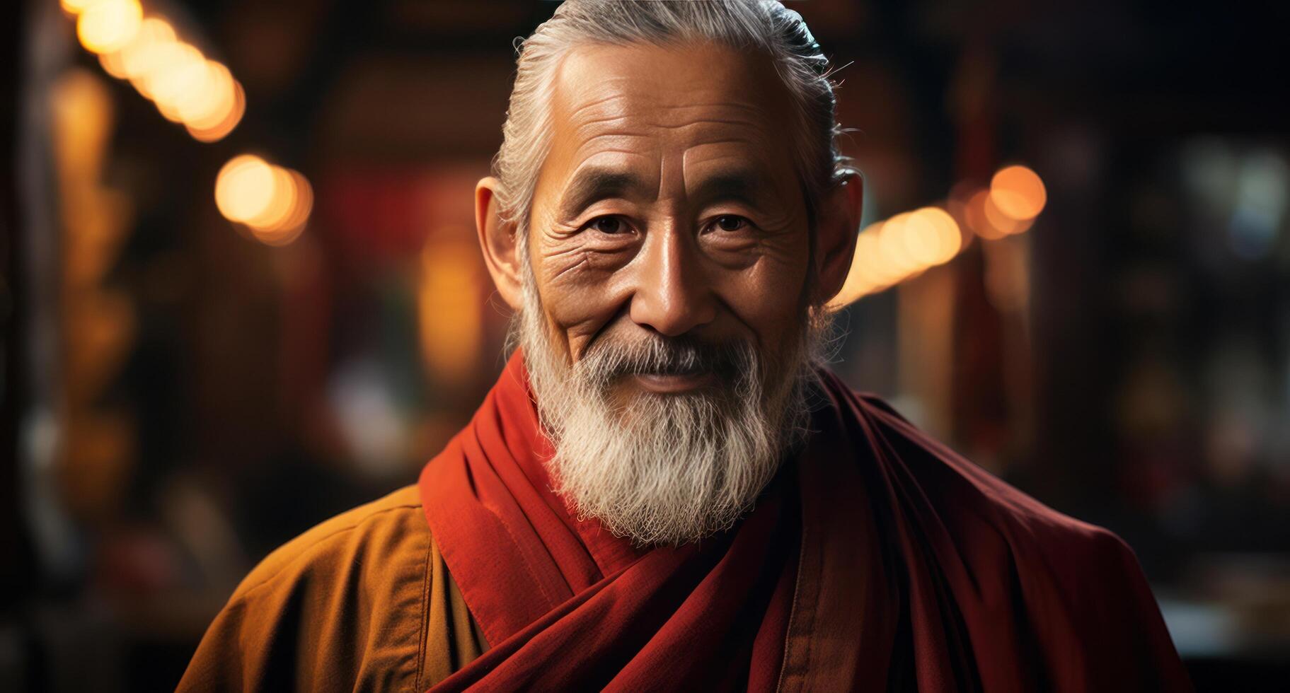 AI generated Joyful Monk in Traditional Robe photo
