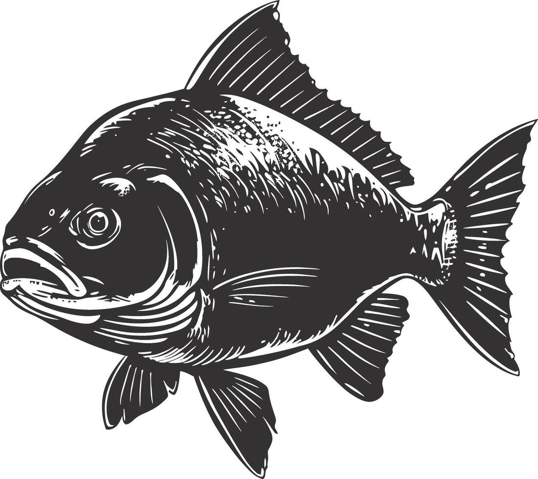 AI generated Silhouette piranha fish animal black color only full body vector