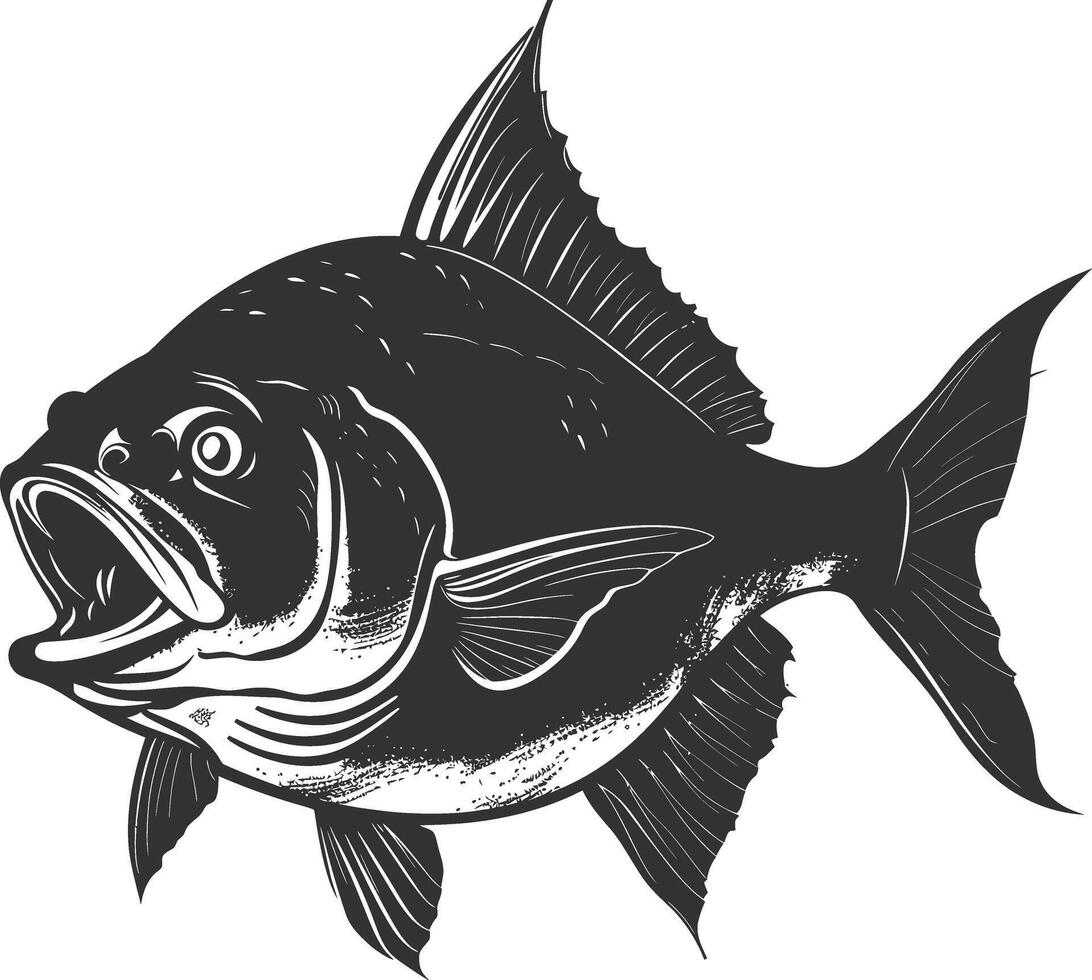 AI generated Silhouette piranha fish animal black color only full body vector