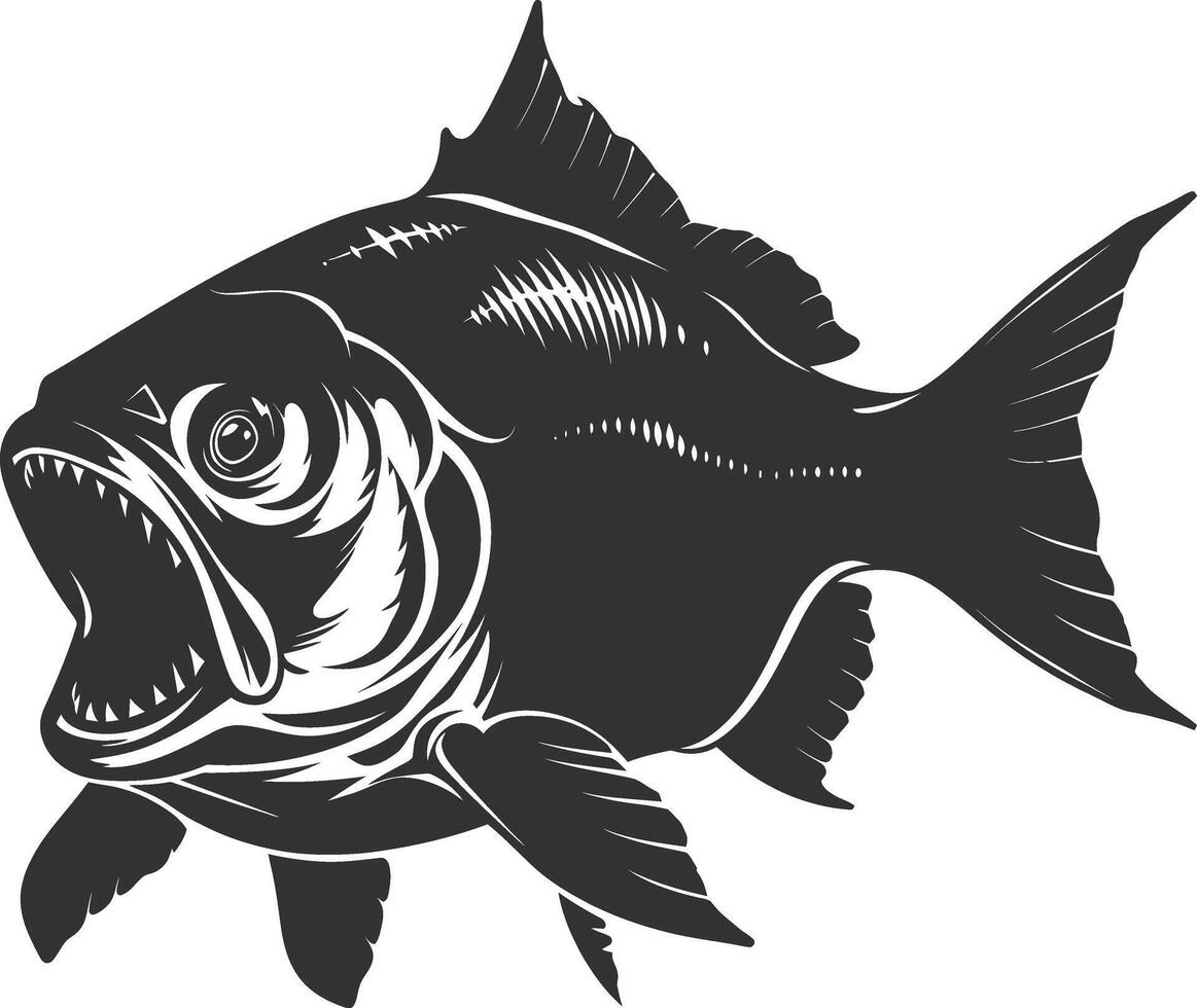 ai generado silueta piraña pescado animal negro color solamente lleno cuerpo vector