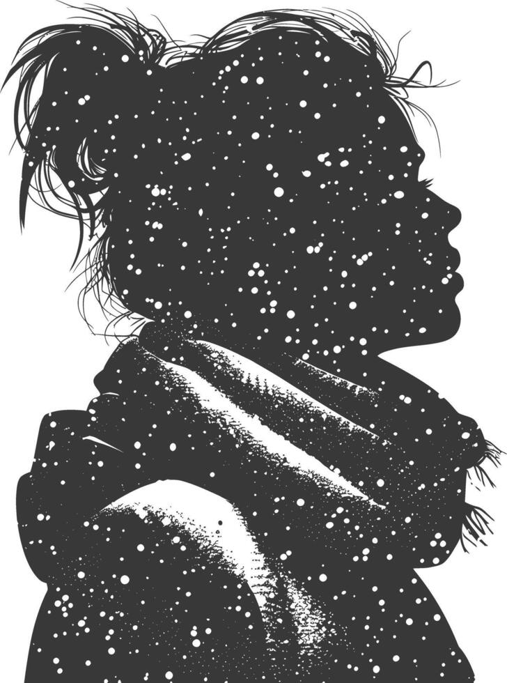 AI generated Silhouette woman with snow scarf black color only vector