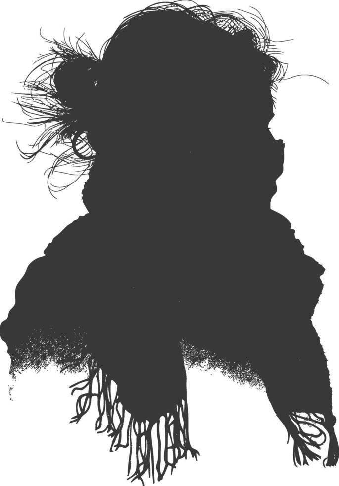 AI generated Silhouette woman with snow scarf black color only vector
