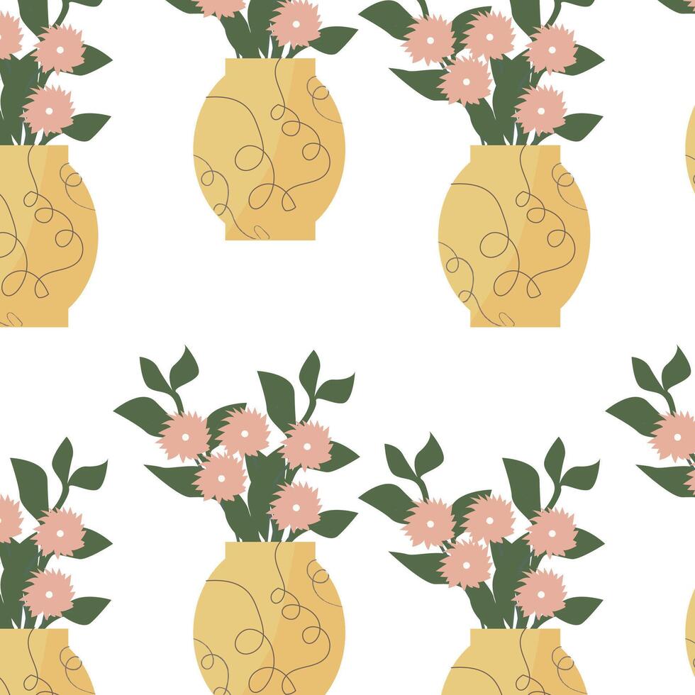 verano floral modelo con amarillo florero y flores con rama. vector ilustración lata usado para envase papel, textil, tela diseño, impresión para ropa, carteles