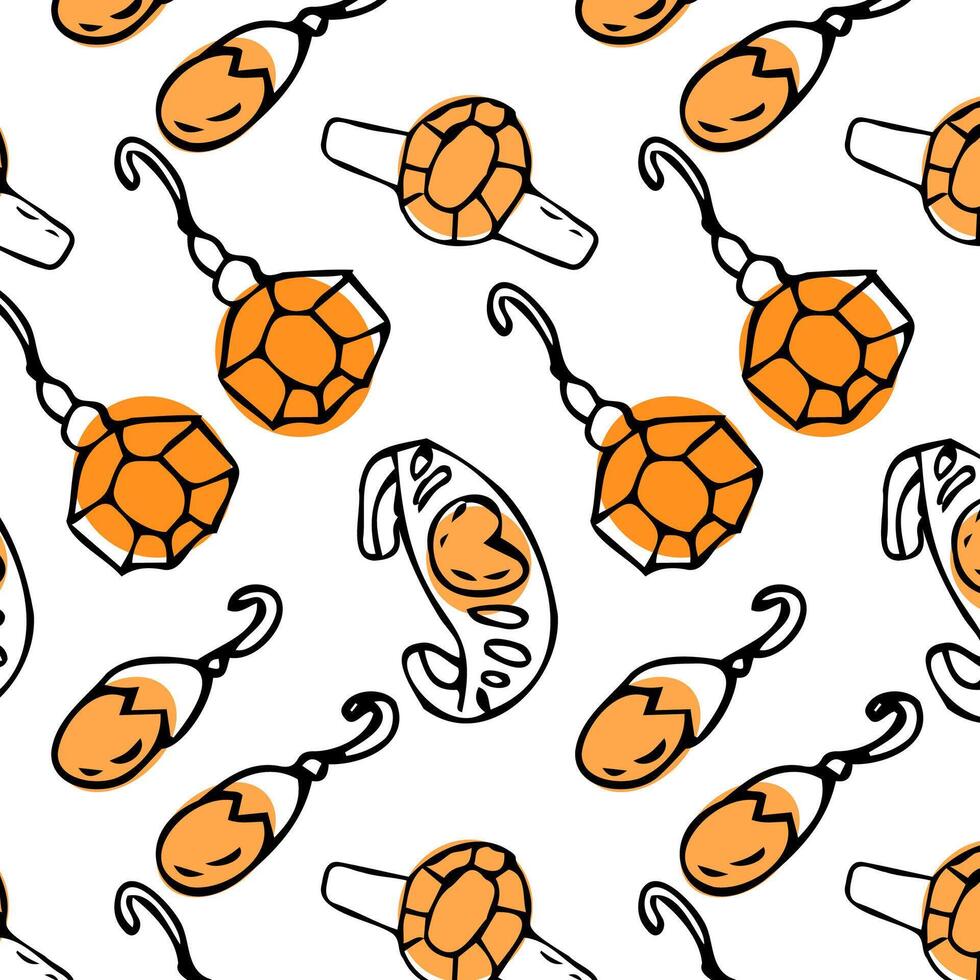 Orange Seamless pattern of sketches various female jewerly. Vector illustration isolated. Can used for textile, wrapping paper, cover design, beauty background.