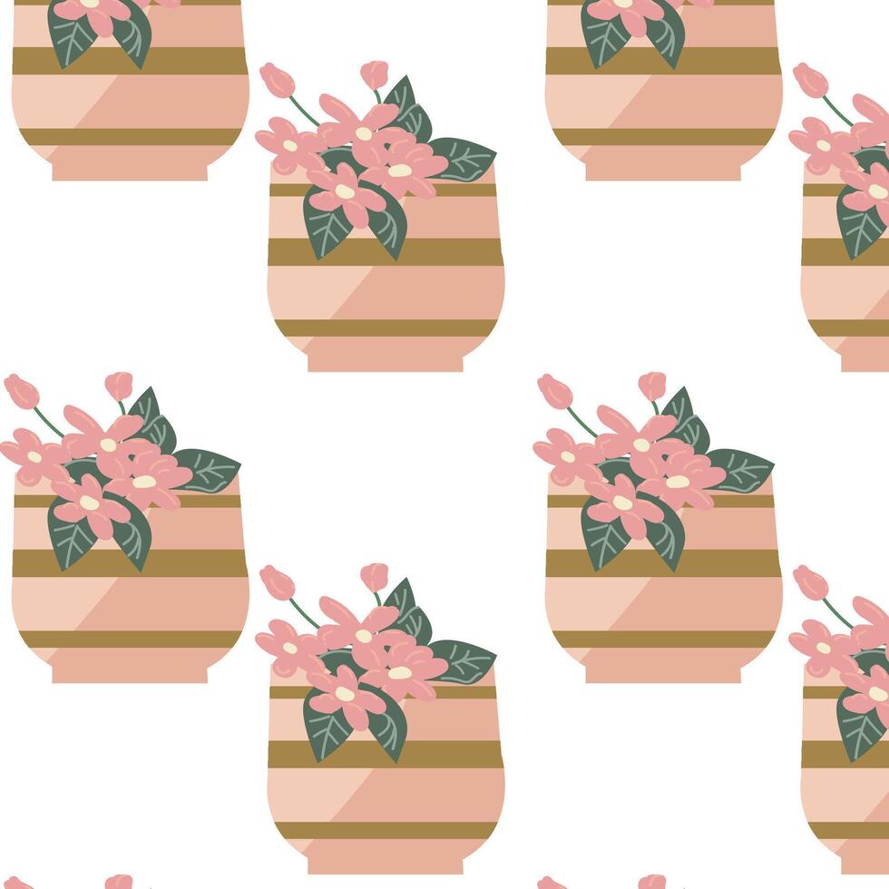 primavera o verano modelo con florero y rosado flores vector ilustración lata usado para envase papel, textil, tela diseño, impresión para ropa, carteles