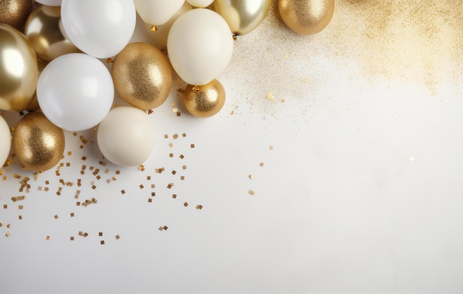 AI generated gold and white confetti and balloons are shown photo