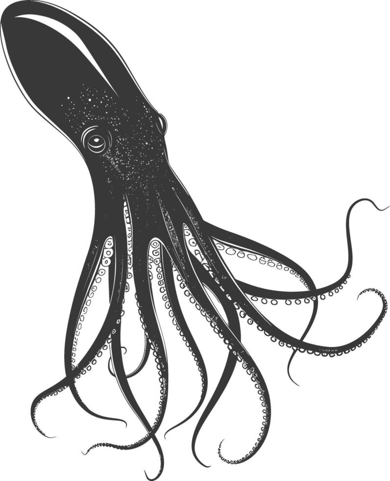 AI generated Silhouette squid animal black color only full body vector