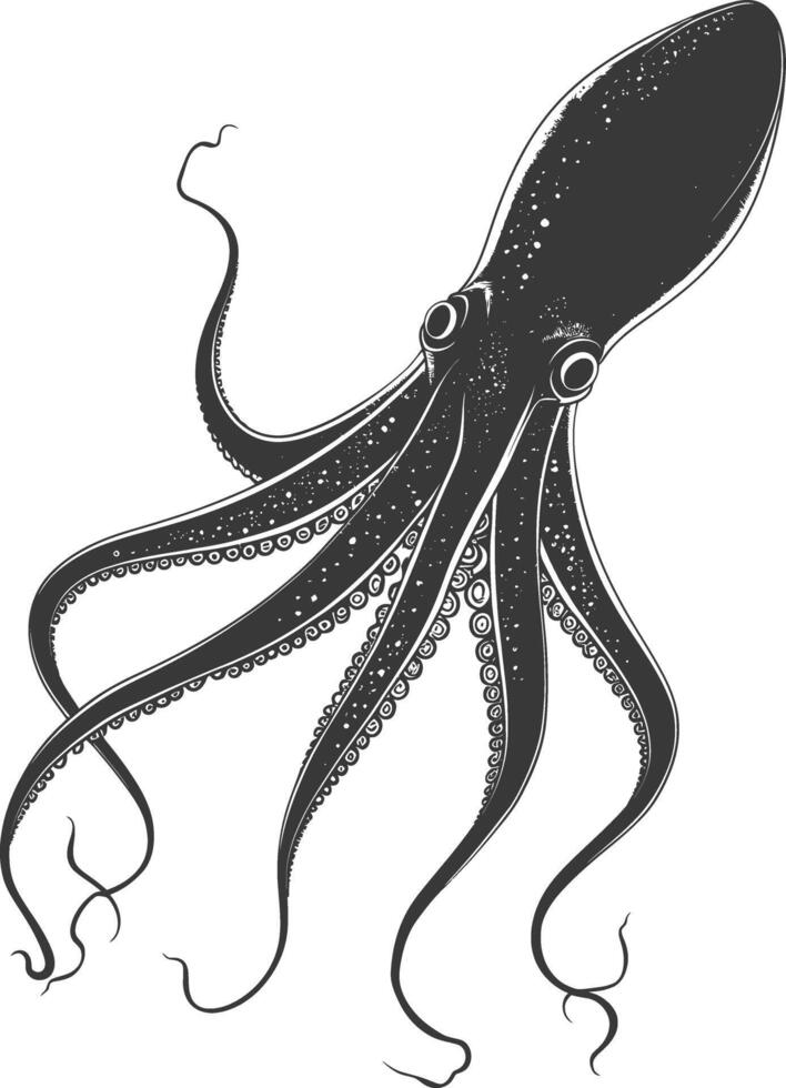 AI generated Silhouette squid animal black color only full body vector