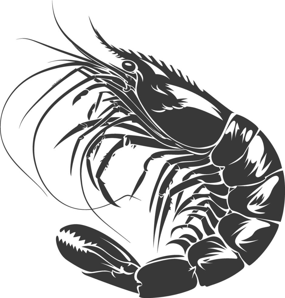 AI generated Silhouette shrimp animal black color only vector