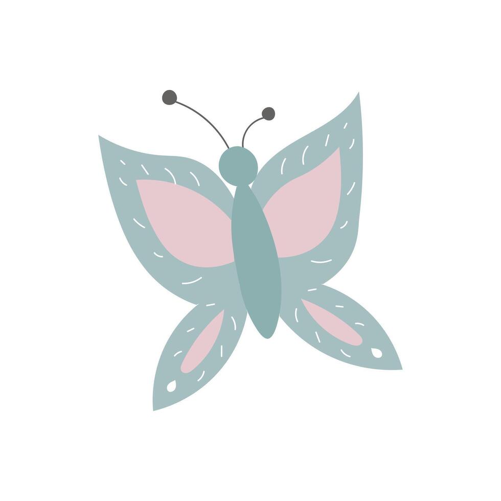 Vector flat blue and pink butterfly icon. Funny woodland, forest or garden insect. Cute bug illustration for kids isolated on white background.