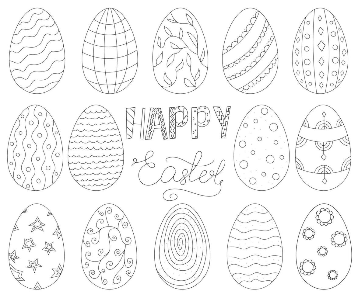 Easter eggs set doodle style. Happy easter hand drawn isolated on white background. vector