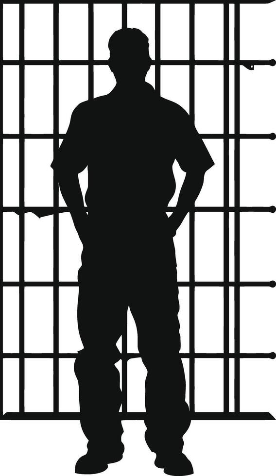 AI generated Silhouette prisoner in jail black color only full body vector