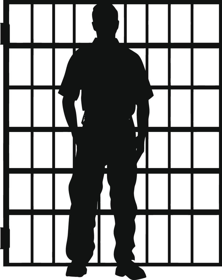 AI generated Silhouette prisoner in jail black color only full body vector