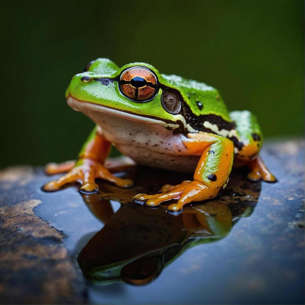 AI generated a frog with a bright orange and yellow face photo