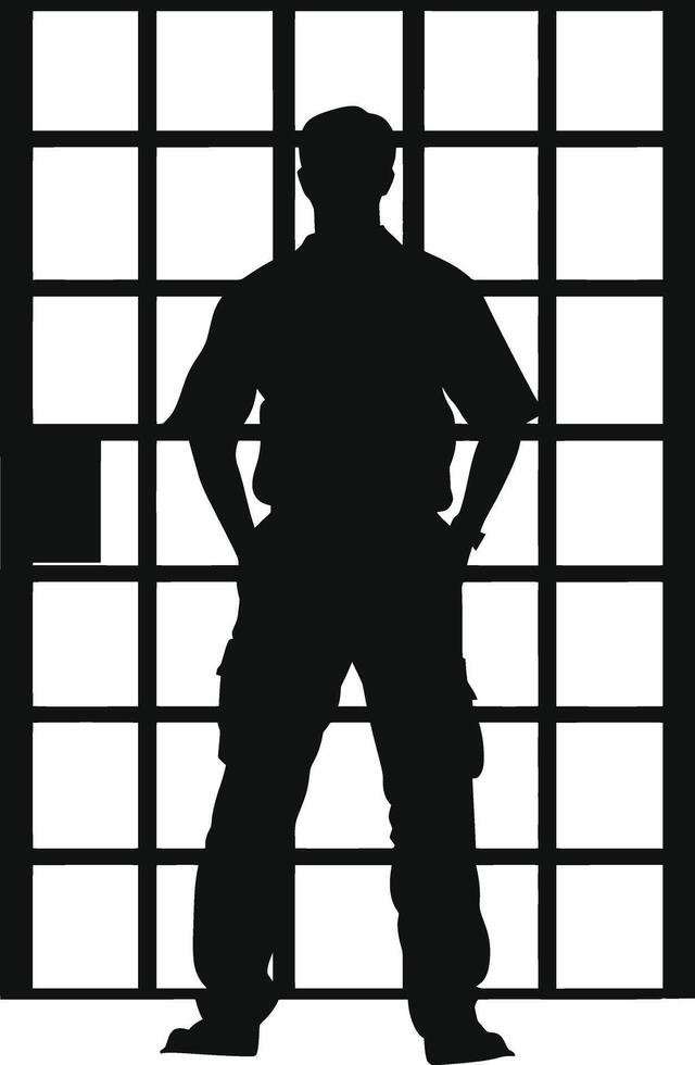 AI generated Silhouette prisoner in jail black color only full body vector