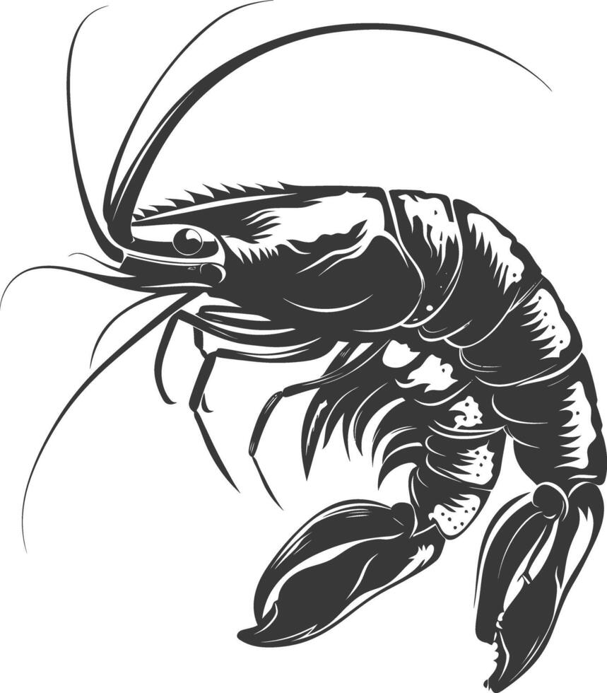 AI generated Silhouette shrimp animal black color only vector