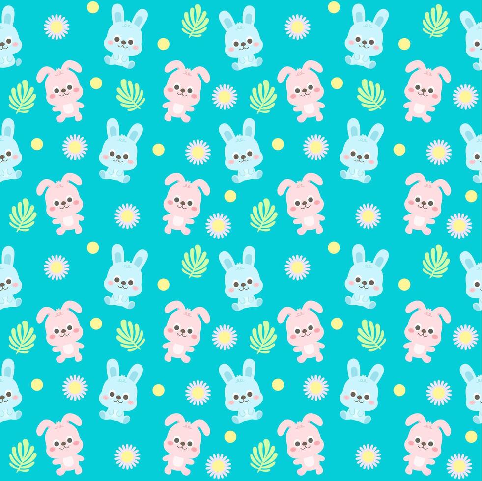Cute little sweet bunny seamless pattern background Kids fabric textile design endless pattern vector illustration