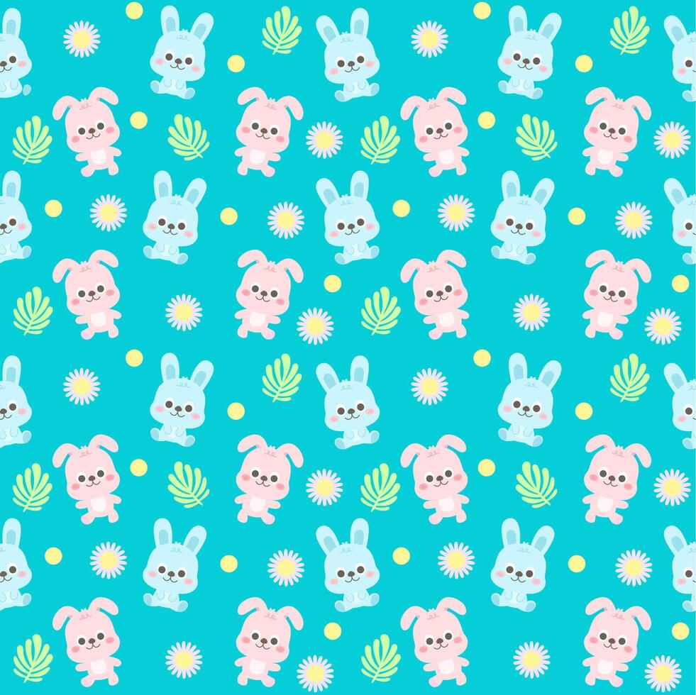 Cute little sweet bunny seamless pattern background Kids fabric textile design endless pattern vector illustration