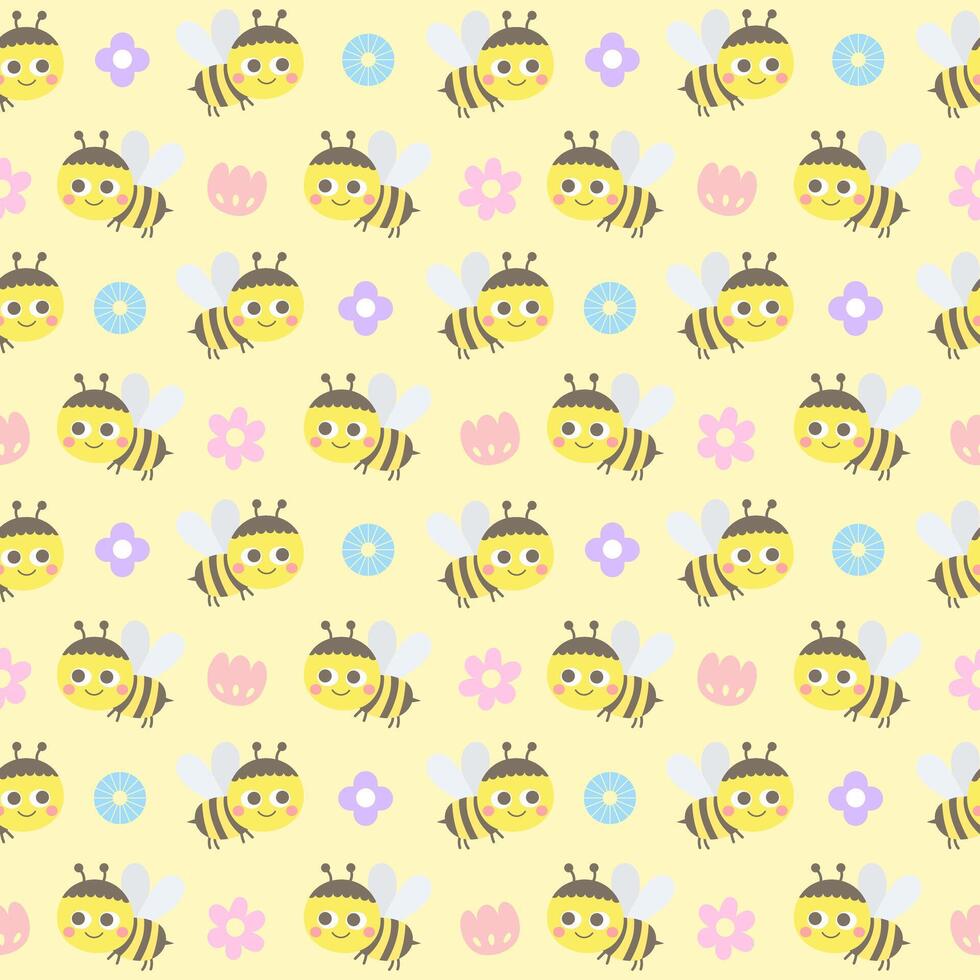 Hola primavera linda niños mano dibujado miel abeja y flor plantas objeto vector ilustración