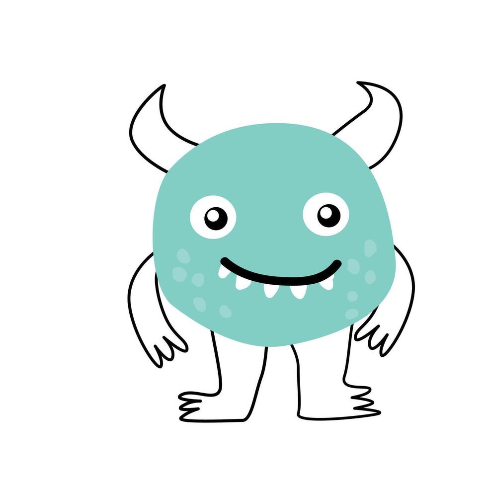 linda bebé monstruo personaje con cuernos sonriente vector ilustración