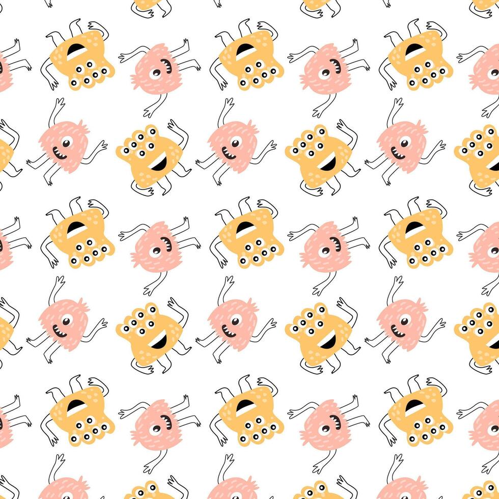 Cute monsters seamless pattern with doodle graphic vector