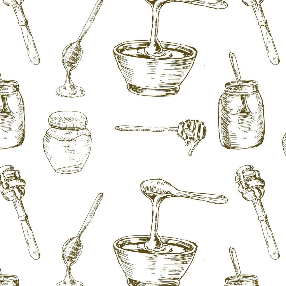 Honey hand drawn sketch pattern retro vector