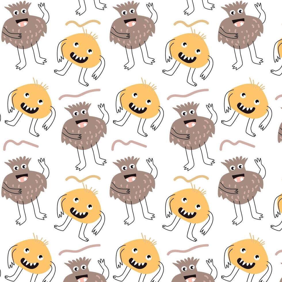 Cute fan monsters seamless pattern with doodle graphic vector