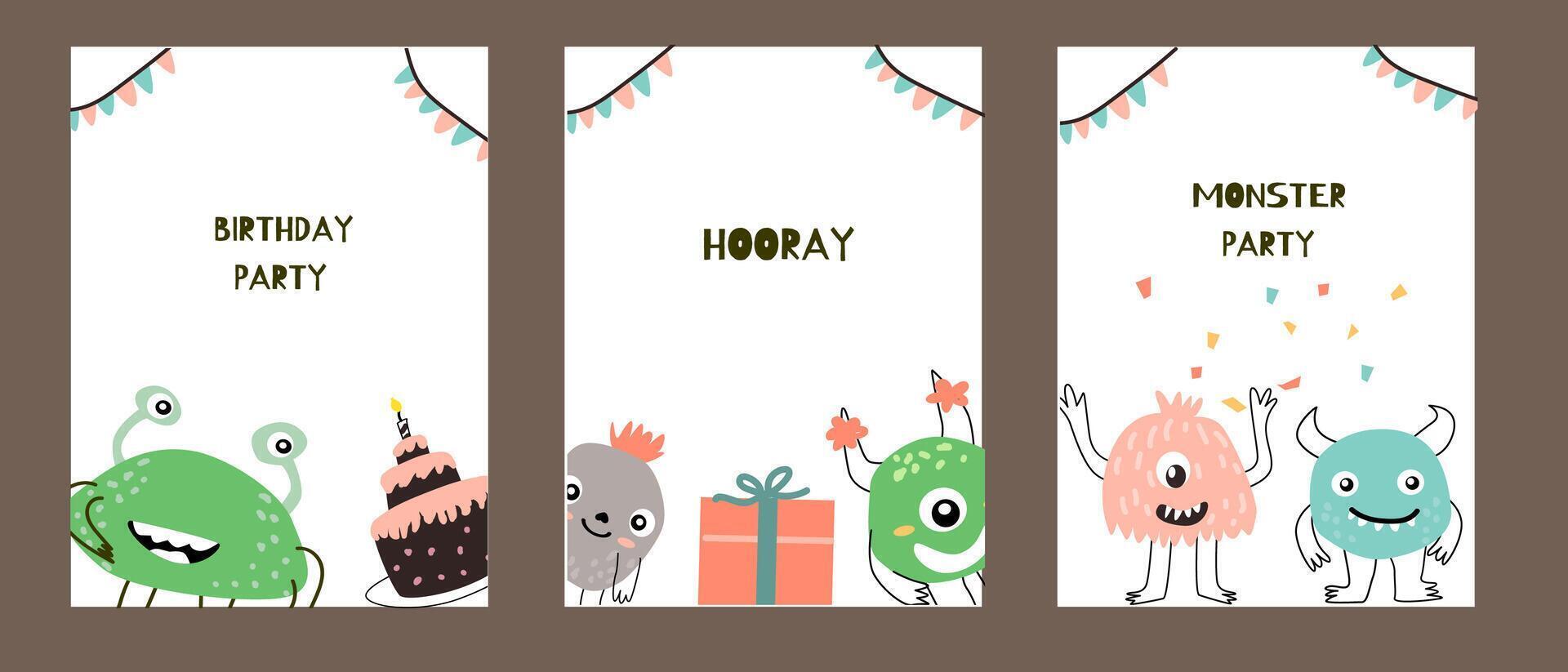 linda monstruo - conjunto de tarjetas para fiesta vector