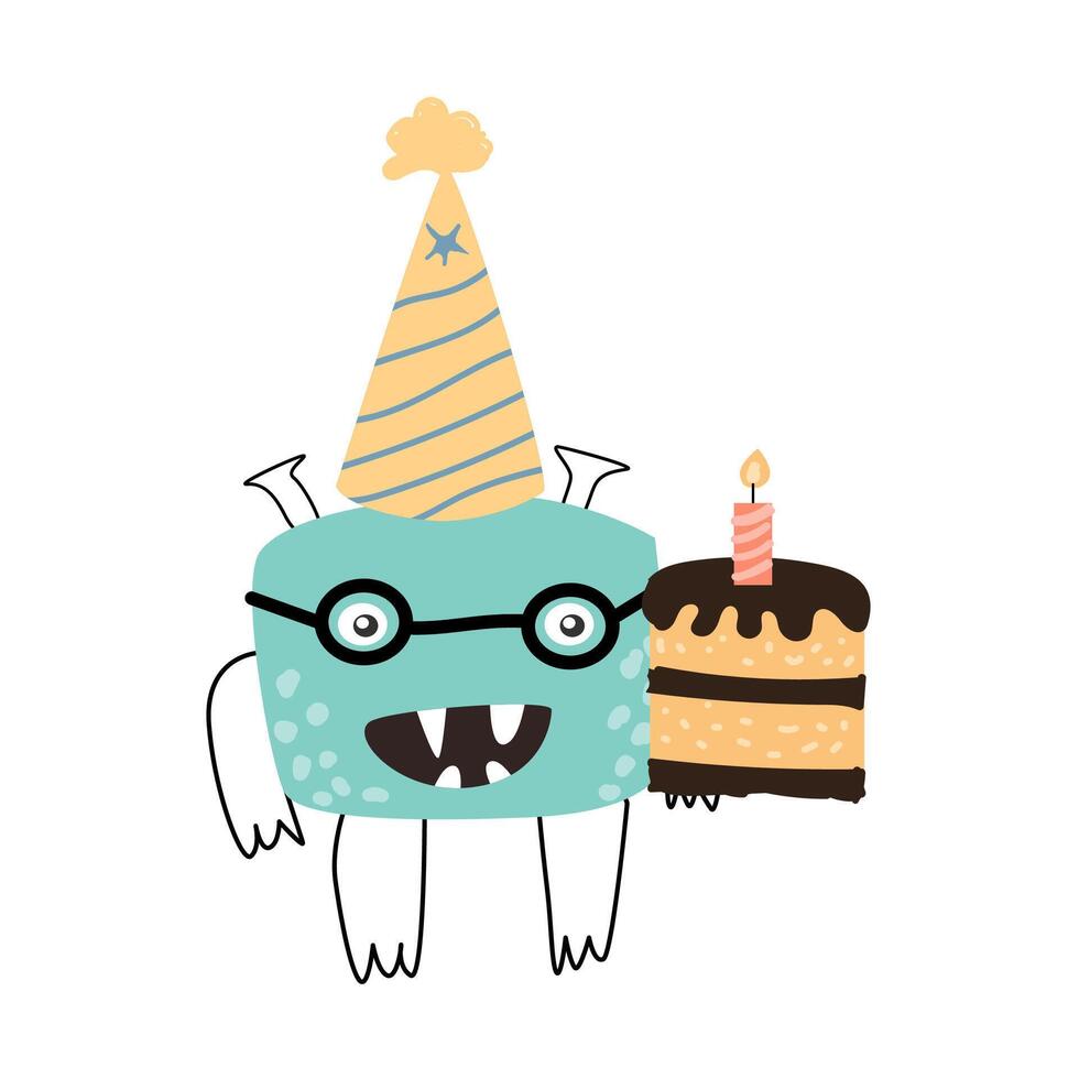 Cute blue monster baby character for anniversary card vector