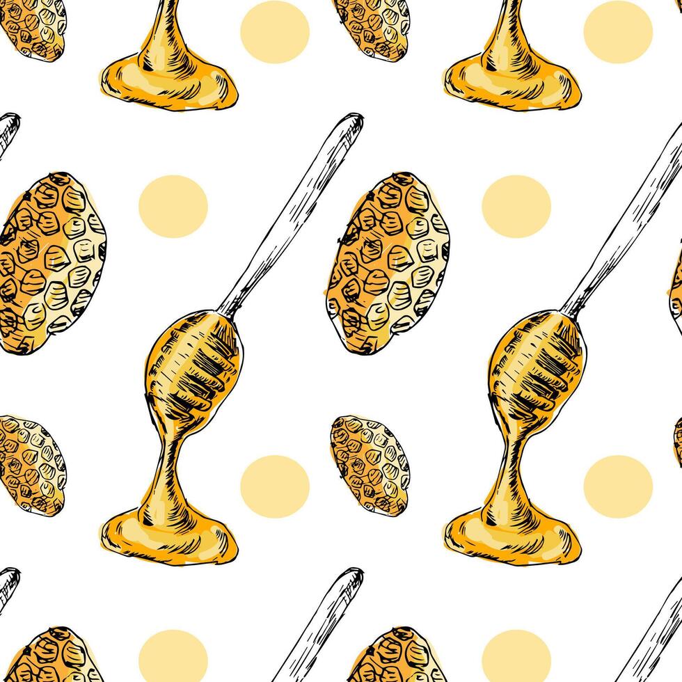 Honey pattern hand drawn sketch in color vector