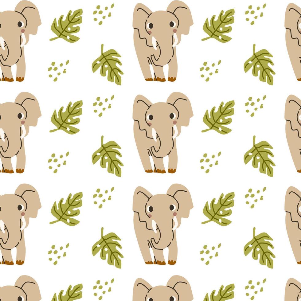 Seamless pattern with cute wild africa animal elephant childish vector