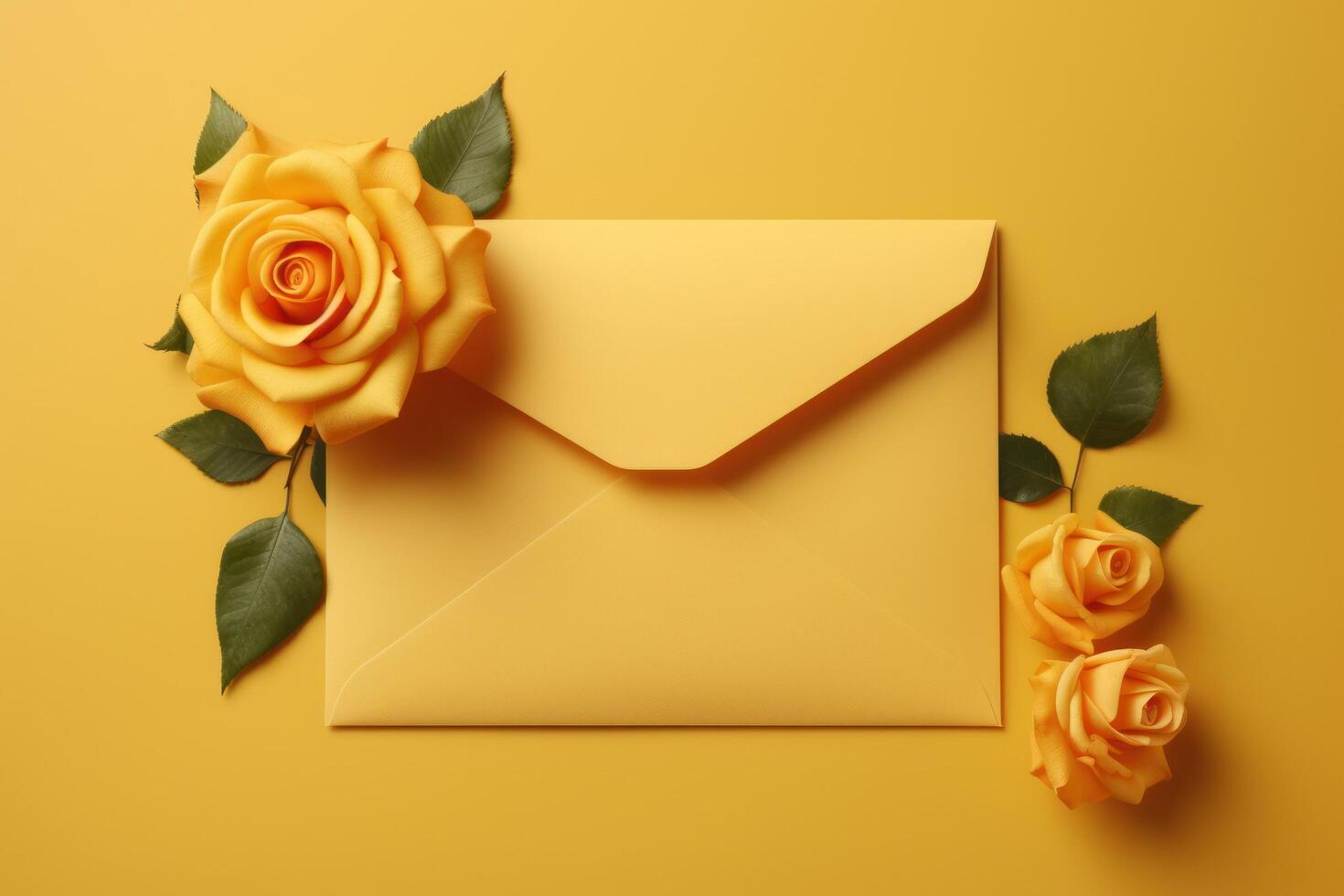 AI generated roses and a blank envelope blank template photo