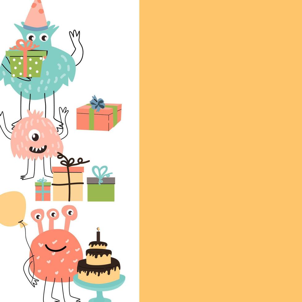 Celebration design - cute monster background, card template vector