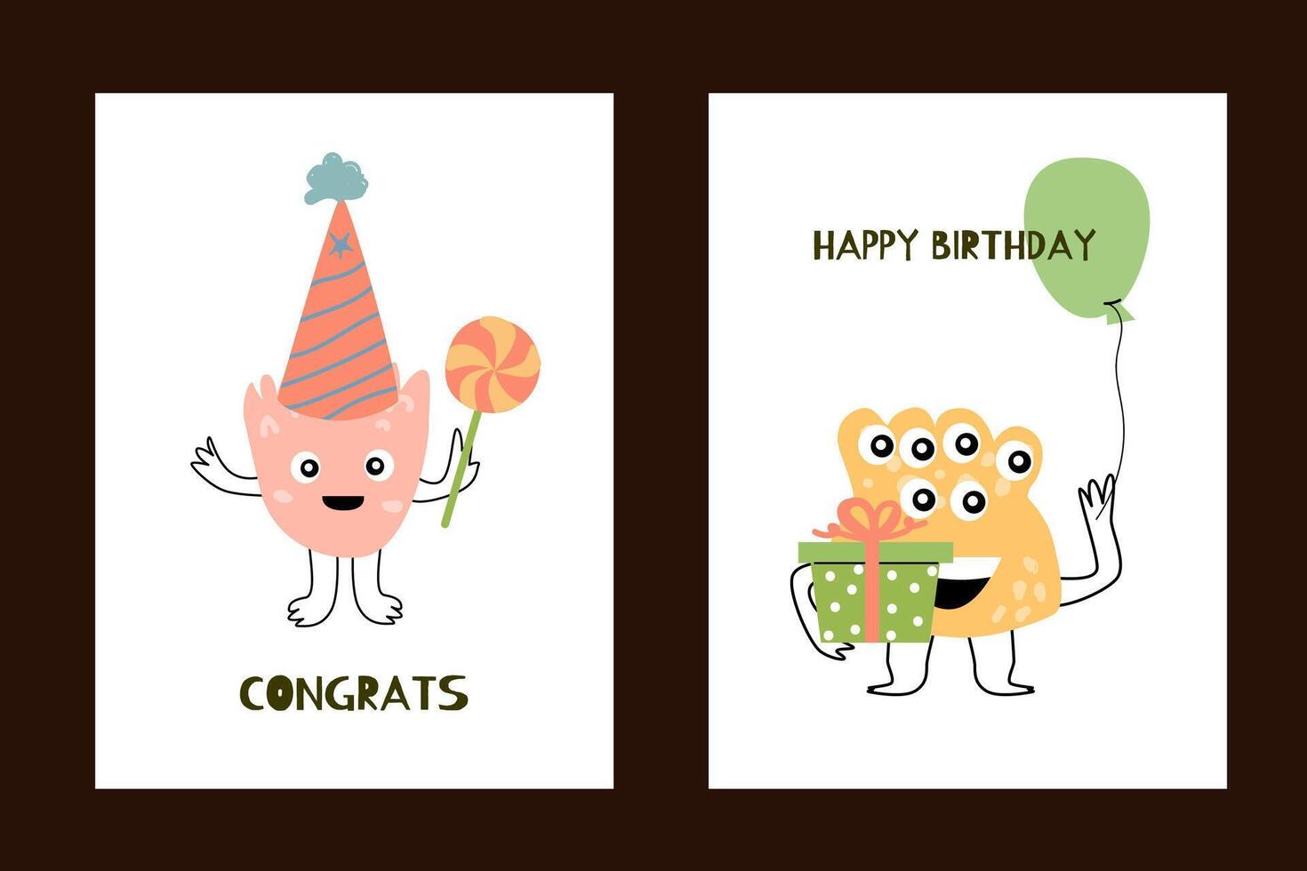 Set of birthday anniversary posters with cute monsters vector