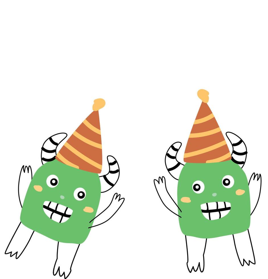 Cute green monsters baby characters for anniversary vector