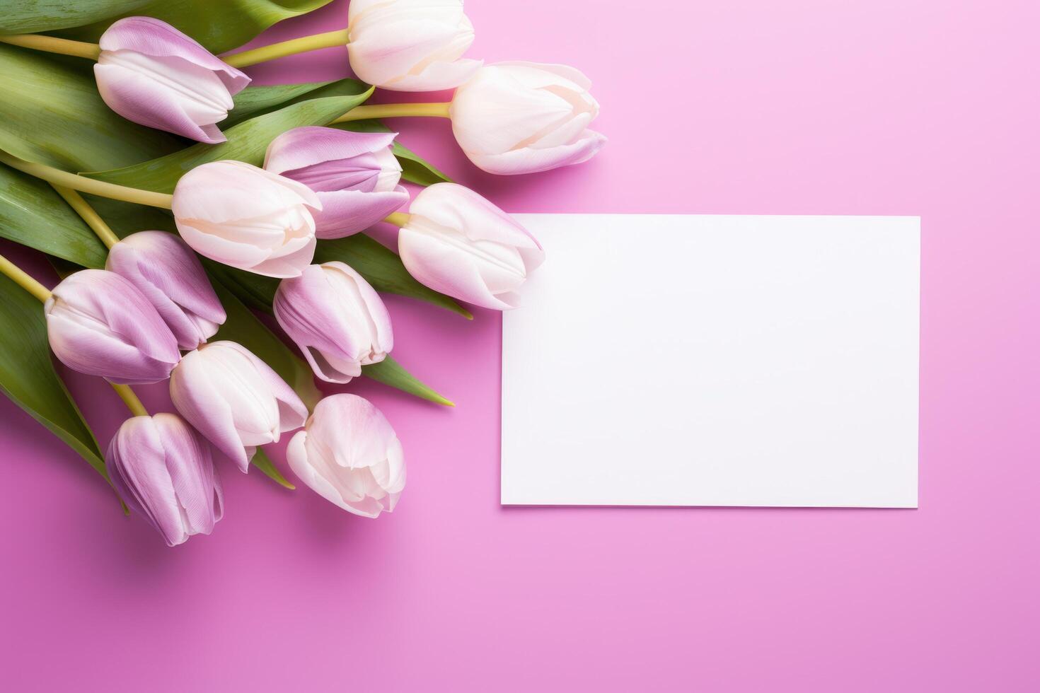 AI generated white letter and tulips on purple screen photo