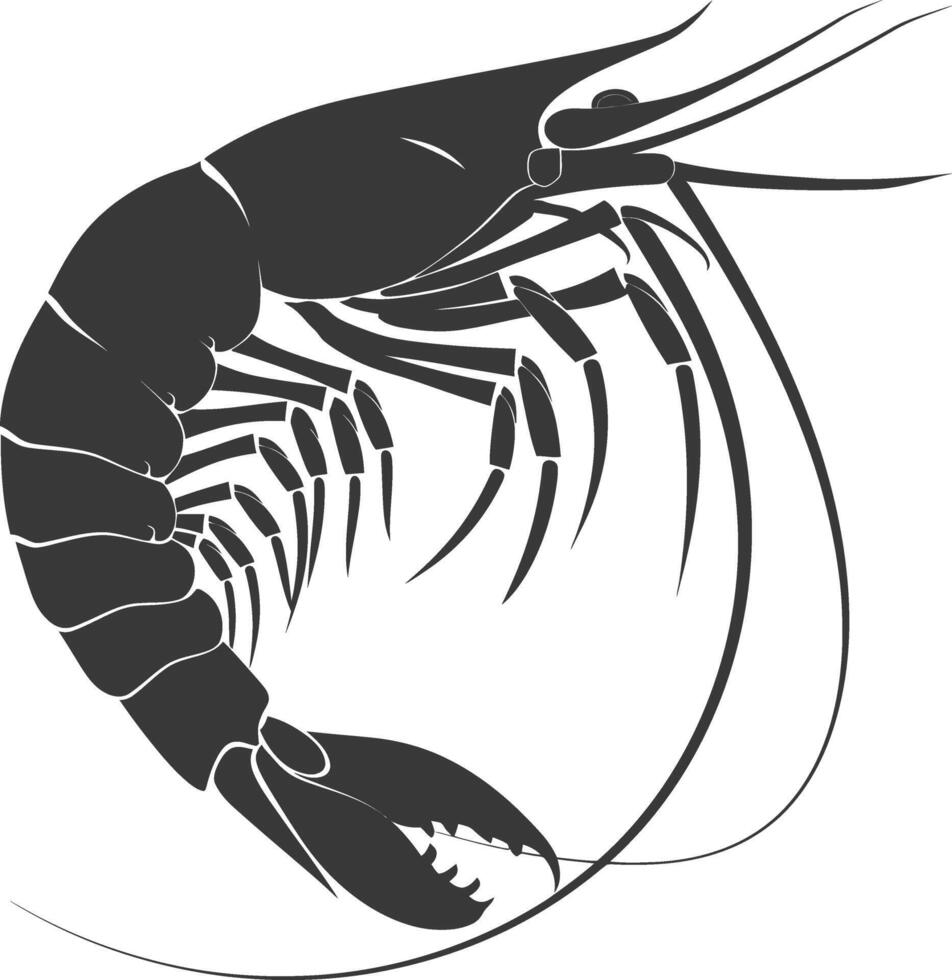 AI generated Silhouette shrimp animal black color only vector