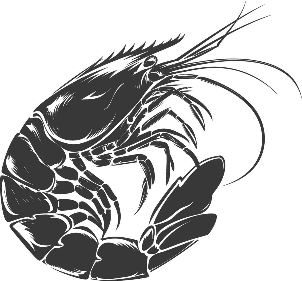 AI generated Silhouette shrimp animal black color only vector